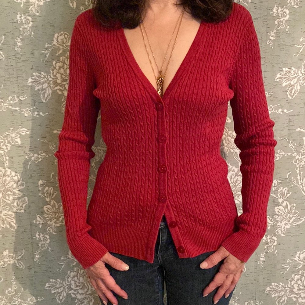 Quality small cable knit sweater cardigan